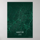 Austin Emerald Map Print Texas City Poster Gift ポスター (正面)