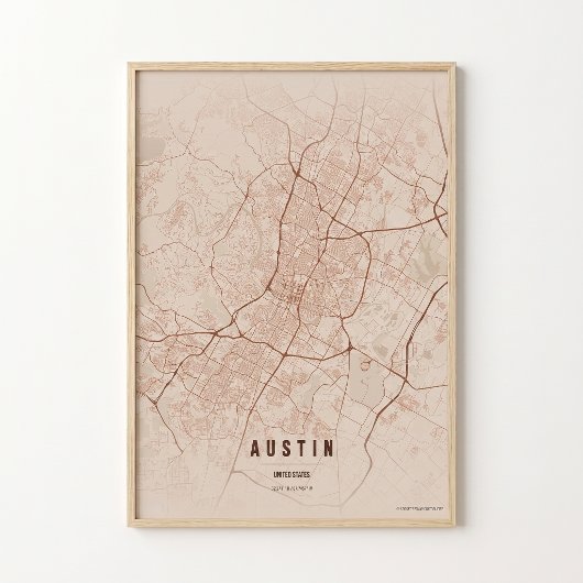 Austin Map Copper Texas City Poster Wallart Gift ポスター