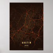 Austin Map Heatwave Texas City Poster Wallart Gift ポスター (正面)