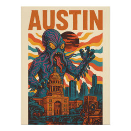Austin Sci-Fi Monster Cityscape Art - Kaiju ポスター