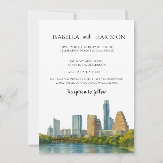 Austin Skyline Destination Wedding Invitation 招待状 (正面)