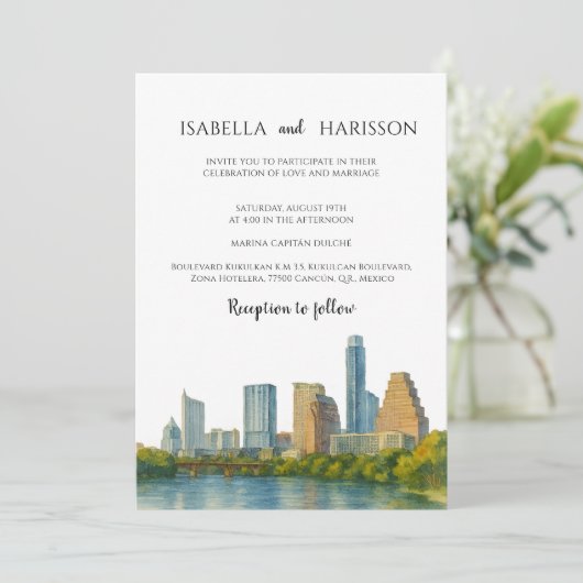 Austin Skyline Destination Wedding Invitation 招待状 (スタンド正面)