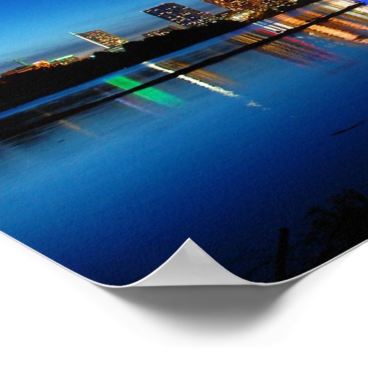 Austin Texas Downtown Night Skyline Ladybird Lake ポスター (角)