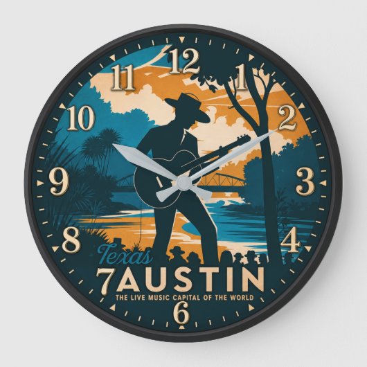 Austin Texas Live Music Capital ラージ壁時計 (正面)