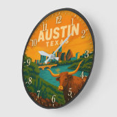 Austin Texas Longhorn Riverfront ラージ壁時計 (傾斜)