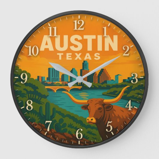 Austin Texas Longhorn Riverfront ラージ壁時計 (正面)