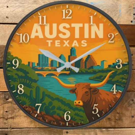 Austin Texas Longhorn Riverfront ラージ壁時計