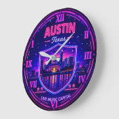 Austin Texas Neon Skyline ラージ壁時計 (傾斜)