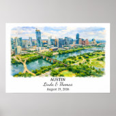 Austin Texas Poster, Watercolor, Custom ポスター (正面)