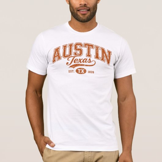 Austin Texas Retro Collegiate Varsity Tシャツ (正面)