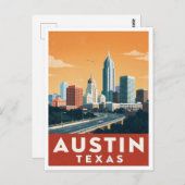 Austin Texas Skyline Vintage Travel Art ポストカード (正面/裏面)