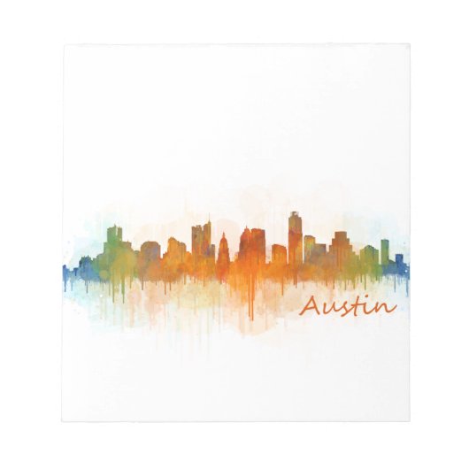 Austin Texas skyline Watercolor v3 ノートパッド (正面)