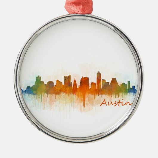 Austin Texas skyline Watercolor v3 メタルオーナメント (正面)