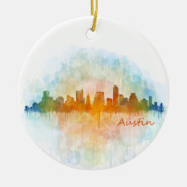 Austin Texas skyline watercolor v4 セラミックオーナメント