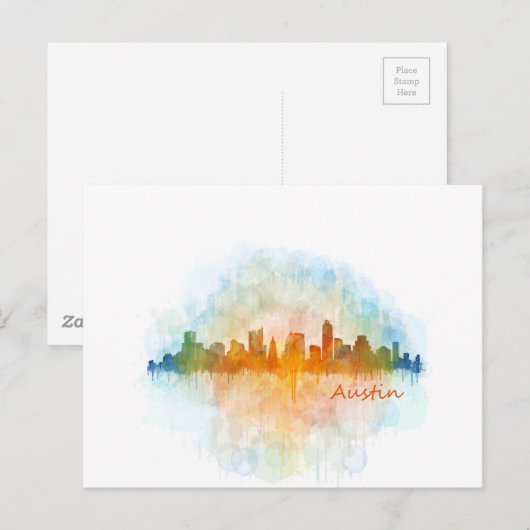 Austin Texas skyline watercolor v4 ポストカード (正面/裏面)