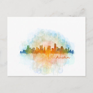 Austin Texas skyline watercolor v4 ポストカード