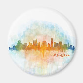 Austin Texas skyline watercolor v4 マグネット (正面)