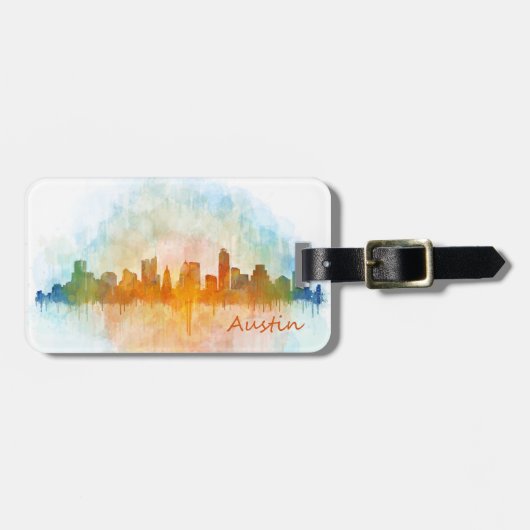 Austin Texas skyline watercolor v4 ラゲッジタグ (正面横)