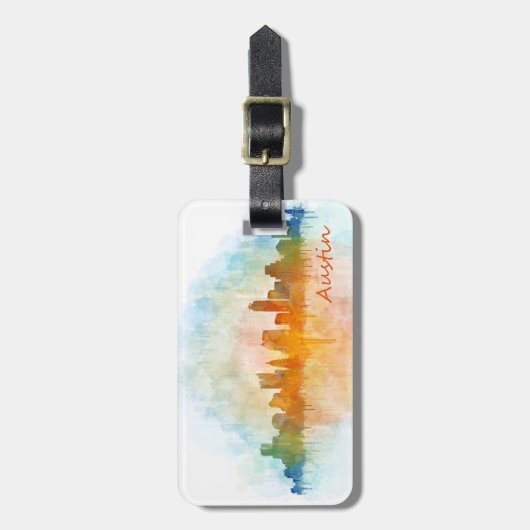 Austin Texas skyline watercolor v4 ラゲッジタグ (正面縦)