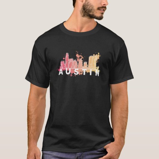 Austin Texas USA City Skyline Silhouette Outline S Tシャツ (正面)