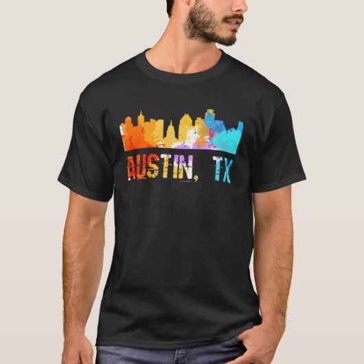 Austin Texas Watercolor Cityscapes and Skyline Tシャツ (正面)