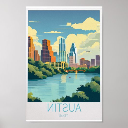 Austin Travel Poster - Austinテキサス州ウォールアートfor T ポスター (正面)