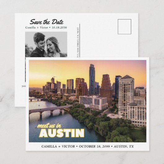 Austin Wedding Save the Date Downtown Postcard ポストカード (正面/裏面)