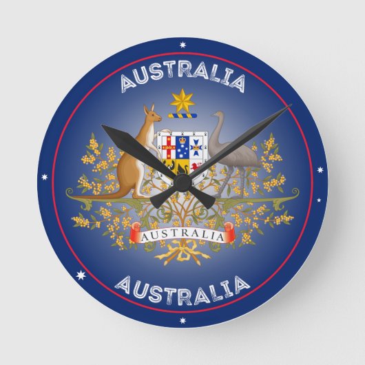 Australia Coat of Arms Circle Shape ラウンド壁時計 (正面)