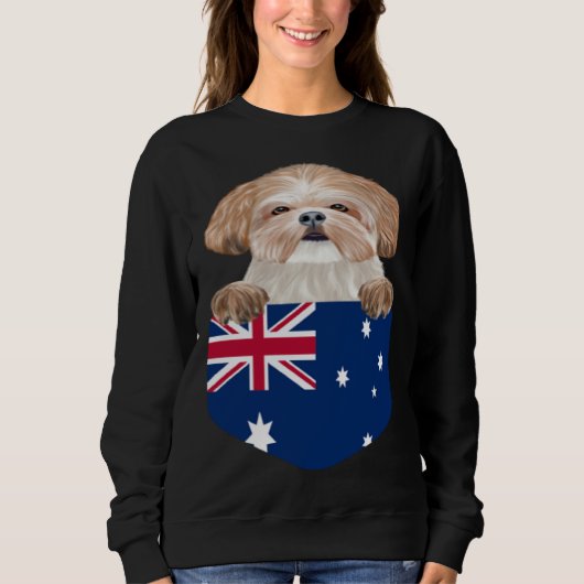 Australia Flag Shih Tzu Dog In Pocket スウェットシャツ (正面)