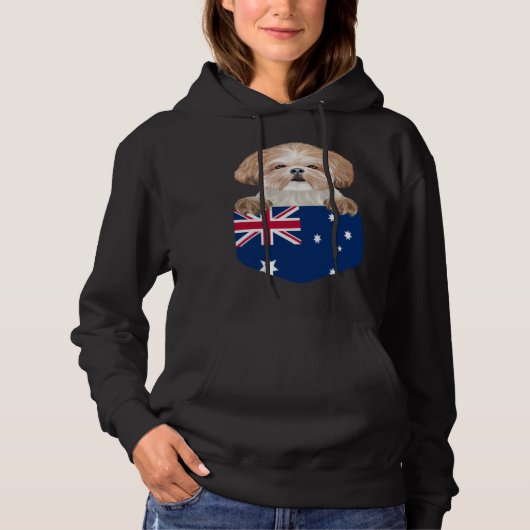 Australia Flag Shih Tzu Dog In Pocket パーカ (正面)
