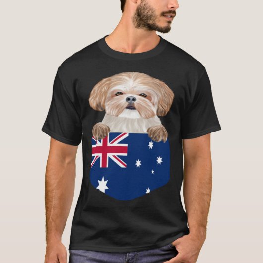 Australia Flag Shih Tzu Dog In Pocket Tシャツ (正面)