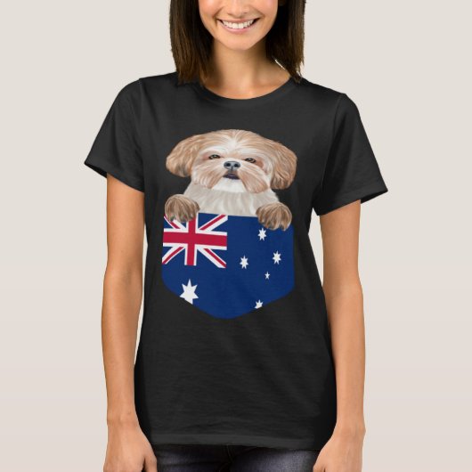 Australia Flag Shih Tzu Dog In Pocket Tシャツ (正面)