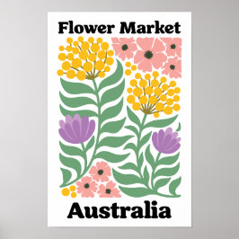 Australia Flower Market Golden Wattle Pink Blossom ポスター
