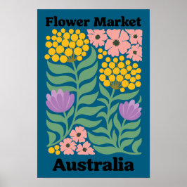 Australia Flower Market Golden Wattle Pink Blossom ポスター