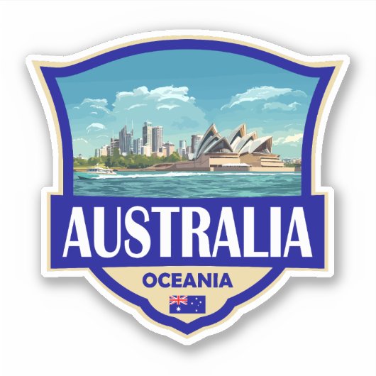 Australia Illustration Retro Badge シール (正面)