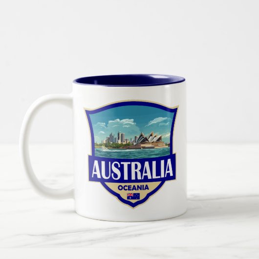 Australia Illustration Retro Badge ツートーンマグカップ (左)