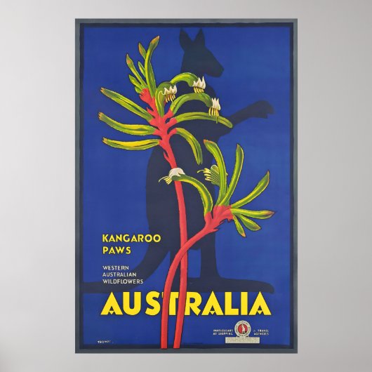 Australia Kangaroo Paws Vintage Travel Poster ポスター (正面)