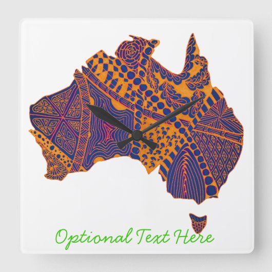 Australia Map Doodle Orange Purple スクエア壁時計 (正面)