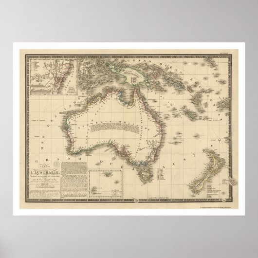 Australia Map Drawn by Adrien Hubert Brue 1826 ポスター (正面)