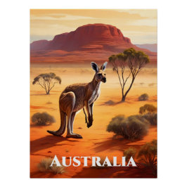 Australia Outback Kangaroo Travel Poster ポスター