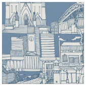 Australia toile de jouy cobalt denim ファブリック (クローズアップ)