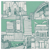 Australia toile de jouy dark teal peppermint ファブリック (クローズアップ)