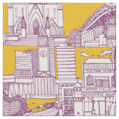 Australia toile de jouy purple yellow ファブリック (クローズアップ)