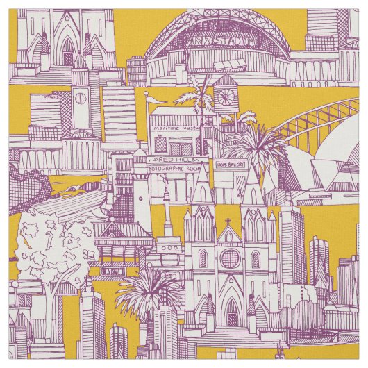 Australia toile de jouy purple yellow ファブリック (見本)