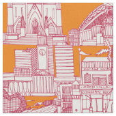 Australia toile de jouy viva magenta satsuma ファブリック (クローズアップ)