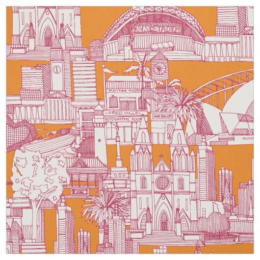 Australia toile de jouy viva magenta satsuma ファブリック (見本)