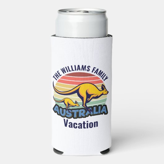 Australia Trip Cute Kangaroo Sunset Custom スリム缶クーラー (Seltzer裏面)