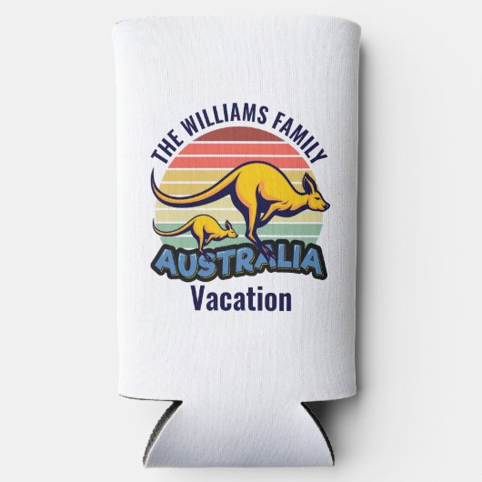 Australia Trip Cute Kangaroo Sunset Custom スリム缶クーラー (正面)