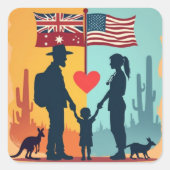 Australia-USA Family Bond Sticker | Patriotic Love スクエアシール (正面)