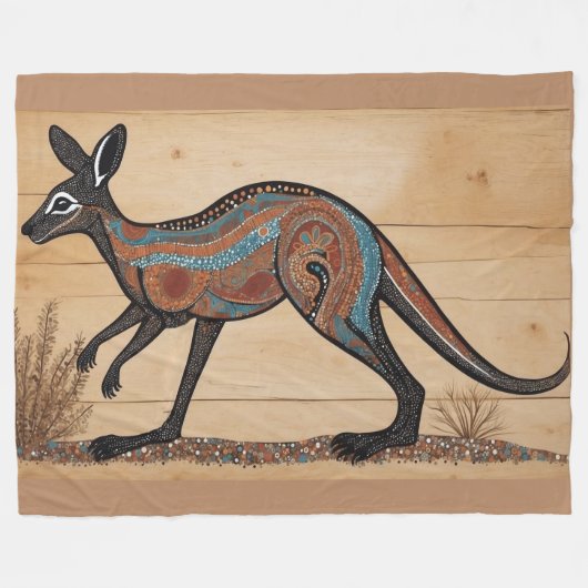 Australian Aboriginal-themed Kangaroo フリースブランケット (正面(横))
